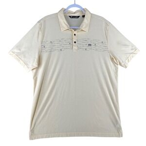 Travis Mathew Pima Cotton Mens XXL Light Yellow Palm Tree Stripe Polo Golf Shirt